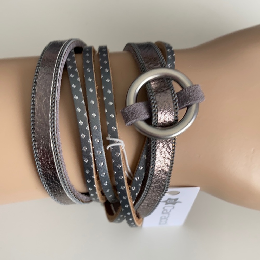 Pewter & Silver leather wrap bracelet